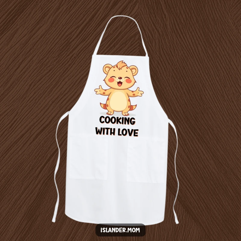 Funny Apron depicting an islander mom animal offering a warm hug with open arms, ideal for cooks who love to share.