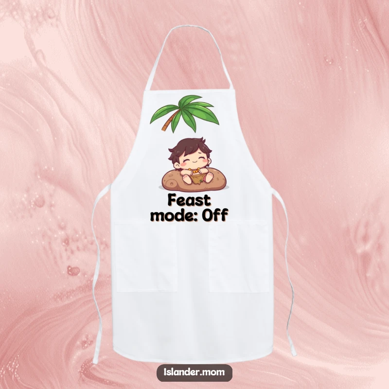 Funny Apron: A kawaii islander character happily relaxes under a palm tree, adding a touch of serene fun to kitchen adventures.