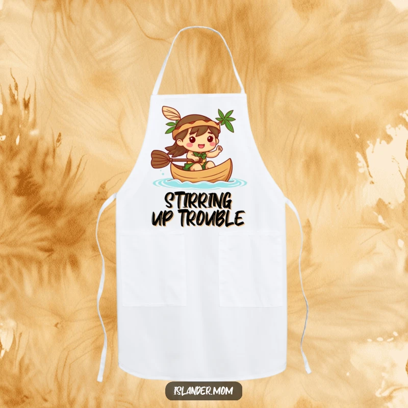 Funny Apron: A kawaii islander character happily paddles a canoe, adding a touch of nautical fun to kitchen adventures.