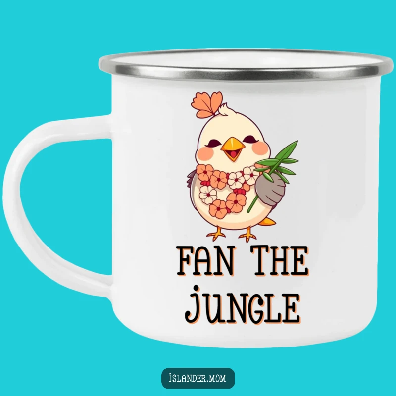 Funny Mama Bird Camping Mug: Tropical Sips with Lei and Fanning Bird