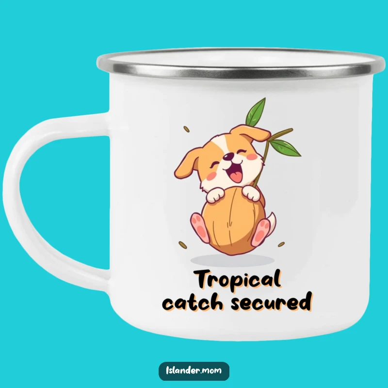 Funny Dog Coconut Catch Camping Mug: Outdoor Adventures and Canine Comedy