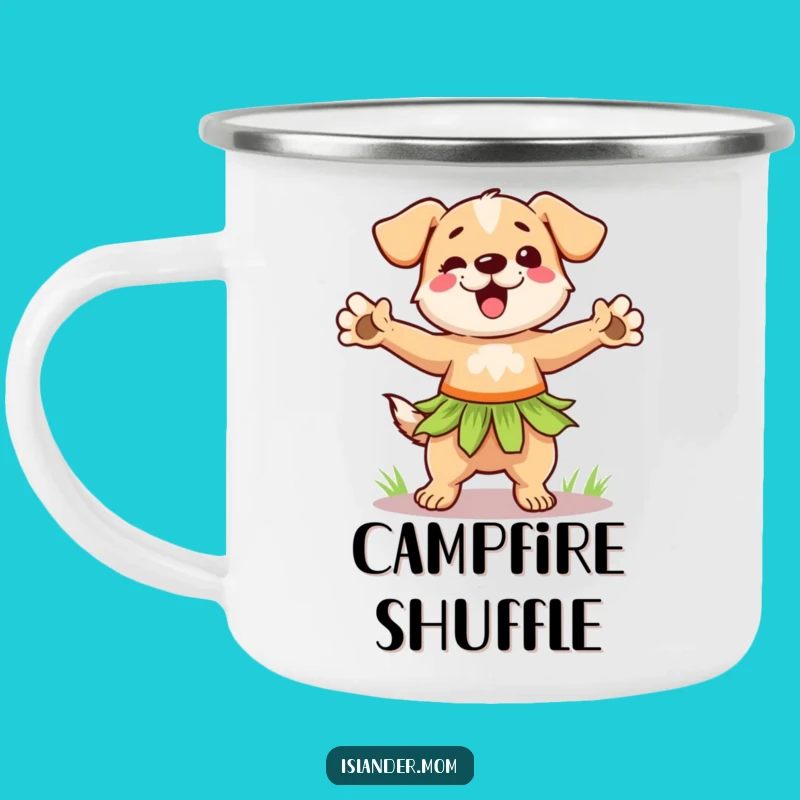 Funny Hula Dog Camping Mug - Grass Skirt Pup Dance, Tropical Adventure Gift