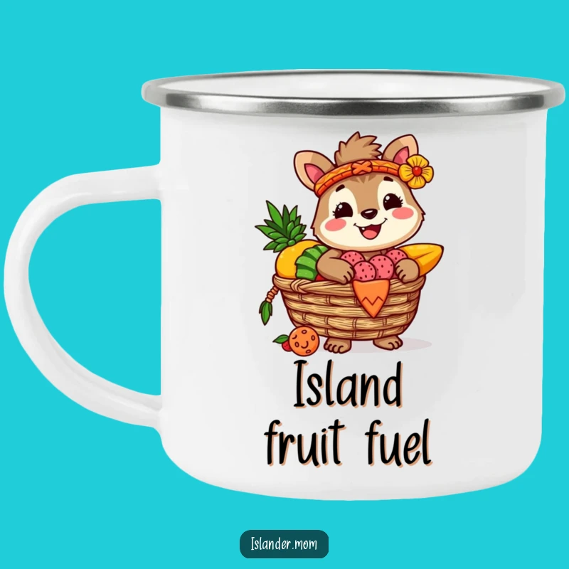 Funny Islander Animal Camping Mug: Tropical Fruit Basket Adventures, Hilarious Outdoor Gift