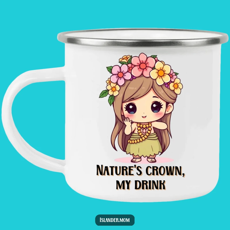 Durable Funny Flower Crown Islander Camping Mug - Crafty Adventure Gift