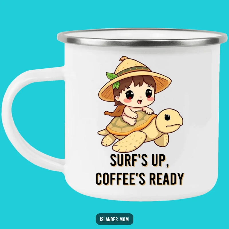 Funny Islander Turtle Rider Camping Mug: Tropical Journey Cup, Perfect Outdoor Gift