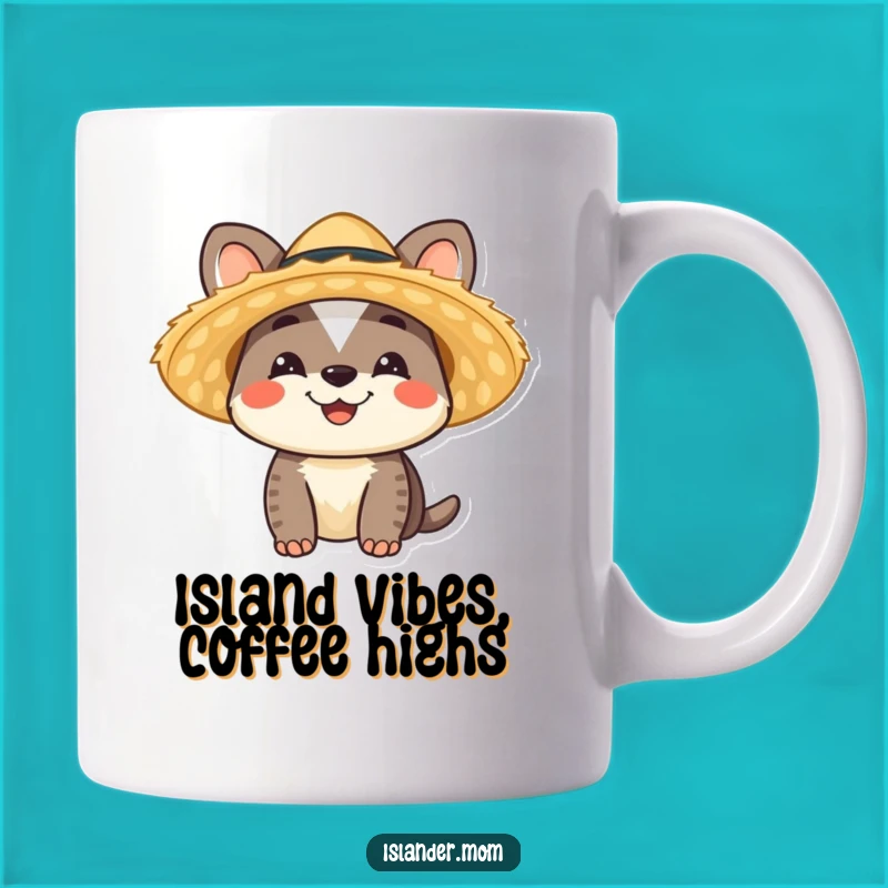 Funny Islander Animal Mug: Smiling Straw Hat Character, a Tropical Funny Gift