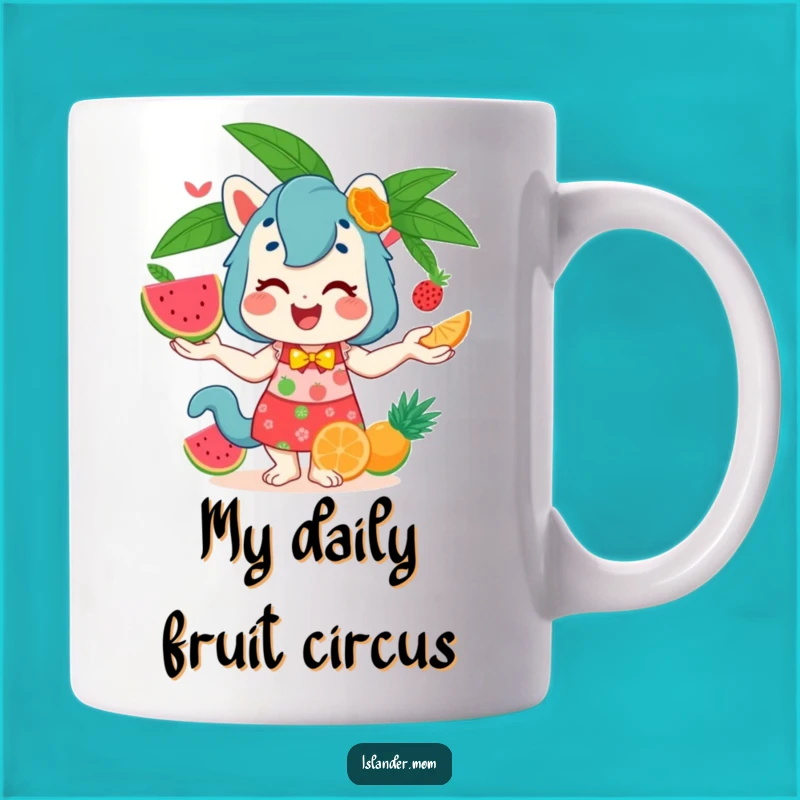 Funny Islander Mom Animal Juggling Fruits Mug - Hilarious Tropical Gift!