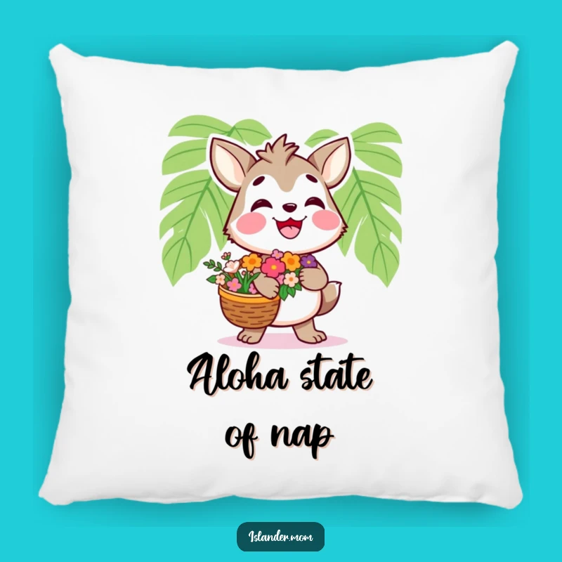 Funny Islander Animal Pillow: Tropical Comfort with Flower Basket, Perfect Humorous Accent