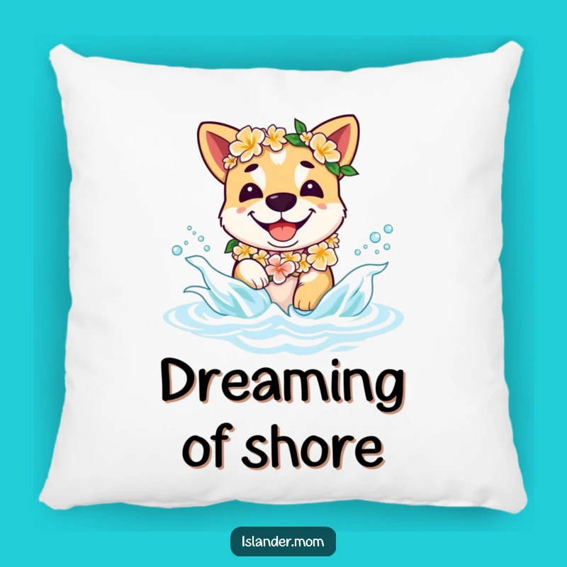Funny Islander Dog Pillow - Comfy Hawaiian Pup Lei Splashing, Cute Accent Gift