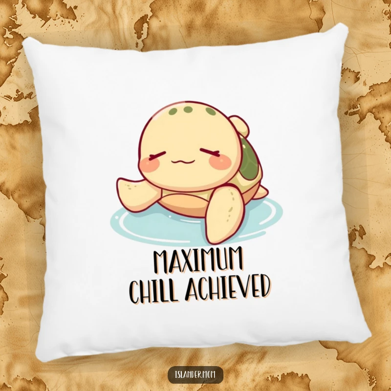 Funny Sea Turtle Pillow: A happy sea turtle floats on its back with eyes closed, offering a soft, relaxing, and funny touch.