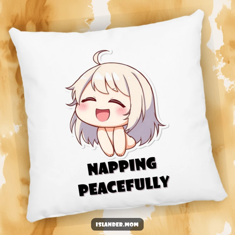 Funny decorative pillow with a character lost in laughter, eyes closed, head tilted back, perfect for adding comfort and cheerful vibes.