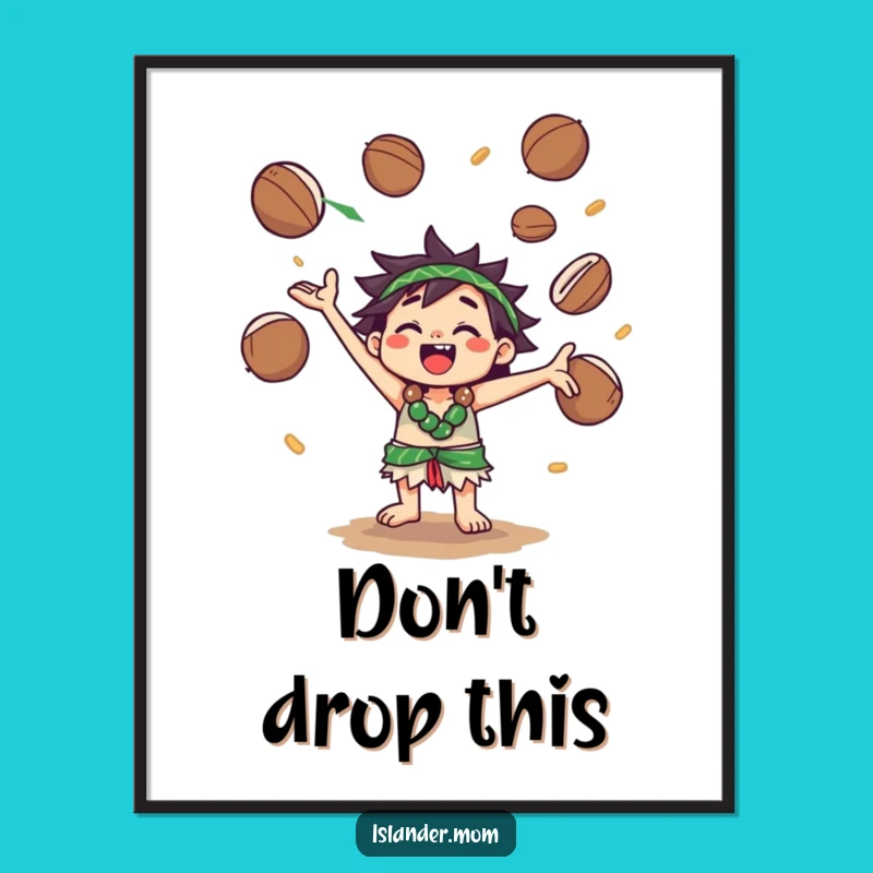 Funny Kawaii Islander Coconut Juggling Digital Art: Instant Whimsical Decor Gift