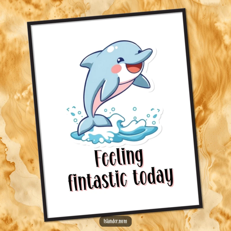 Funny Dolphin Digital Art Print: A joyful dolphin leaps dynamically from a wave, its infectious grin capturing the essence of ocean fun.