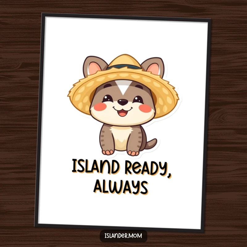 Funny Islander Animal Digital Art Print featuring a smiling character in a straw hat, bringing tropical cheer, a funny gift.