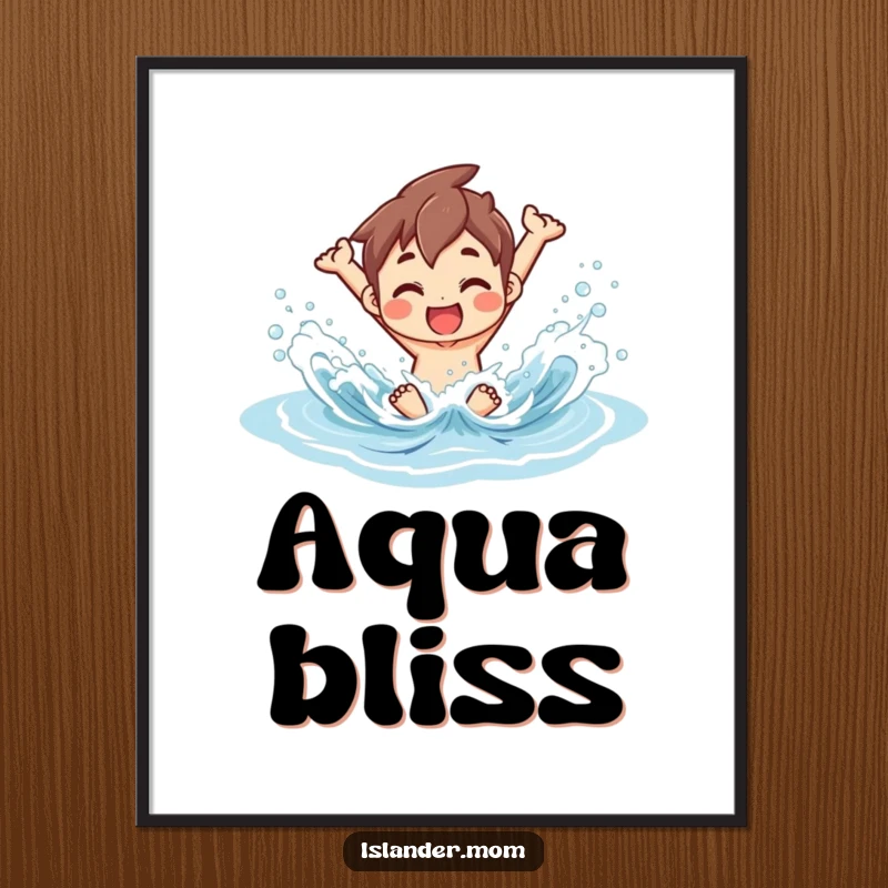 Funny Digital Artwork of an islander character joyfully splashing in ocean waves, perfect for creating a vibrant and relaxing atmosphere.