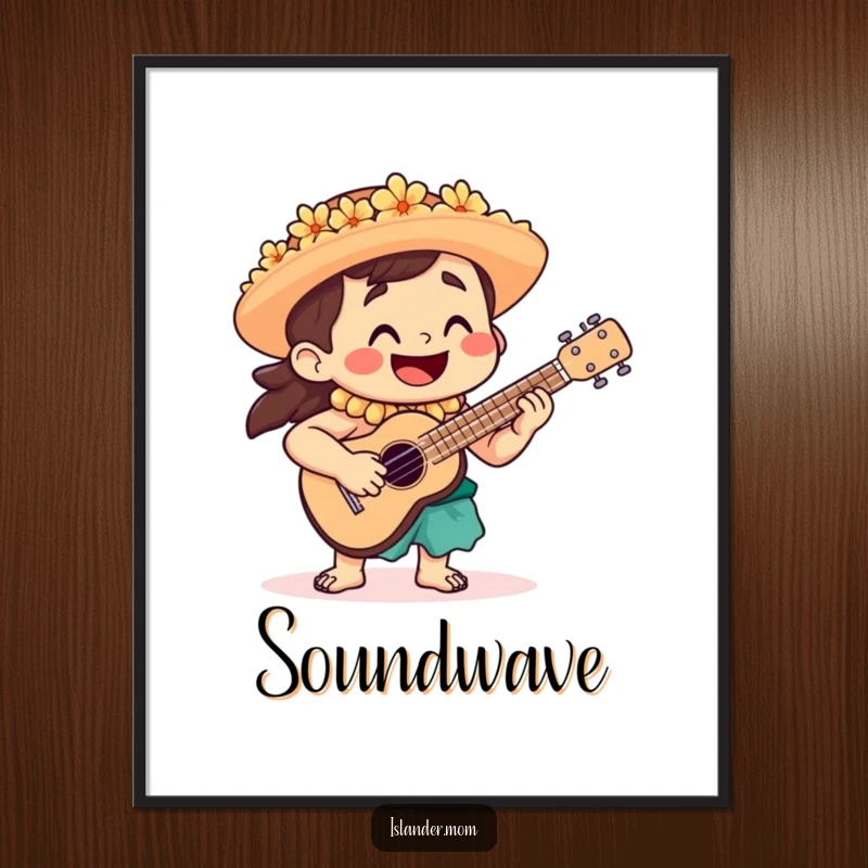 Funny Digital Artwork of a joyful islander character playing a ukulele, perfect for creating a vibrant and musical atmosphere.