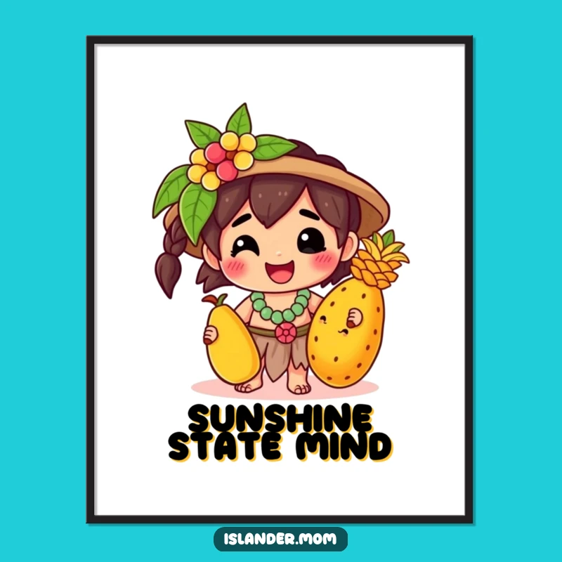 Funny Kawaii Islander Tropical Fruit Digital Art: Instant Happy Wall Decor Gift