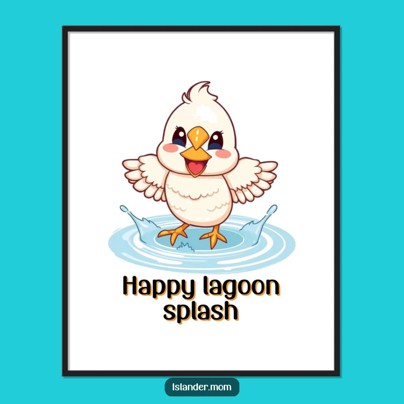 Funny Mama Bird Lagoon Splash Digital Art Print: Joyful Water Fun Decor
