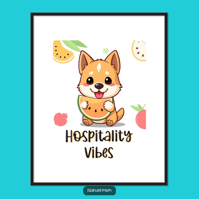 Funny Tropical Fruit Dog Digital Print - Welcoming Pup, Instant Island Art Gift