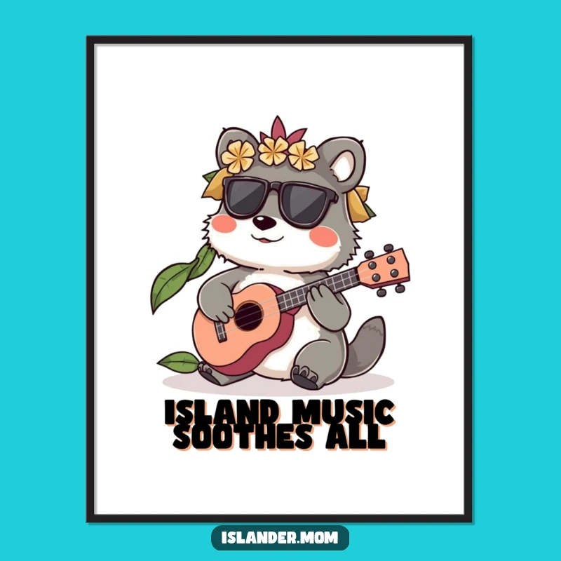 Funny Islander Animal Digital Art: Ukulele Player for Instant Musical Vibes