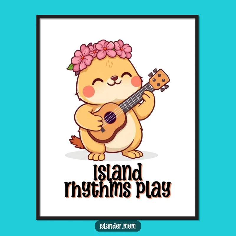 Funny Kawaii Animal Ukulele Digital Art Print: Instant Musical Wall Art Gift!