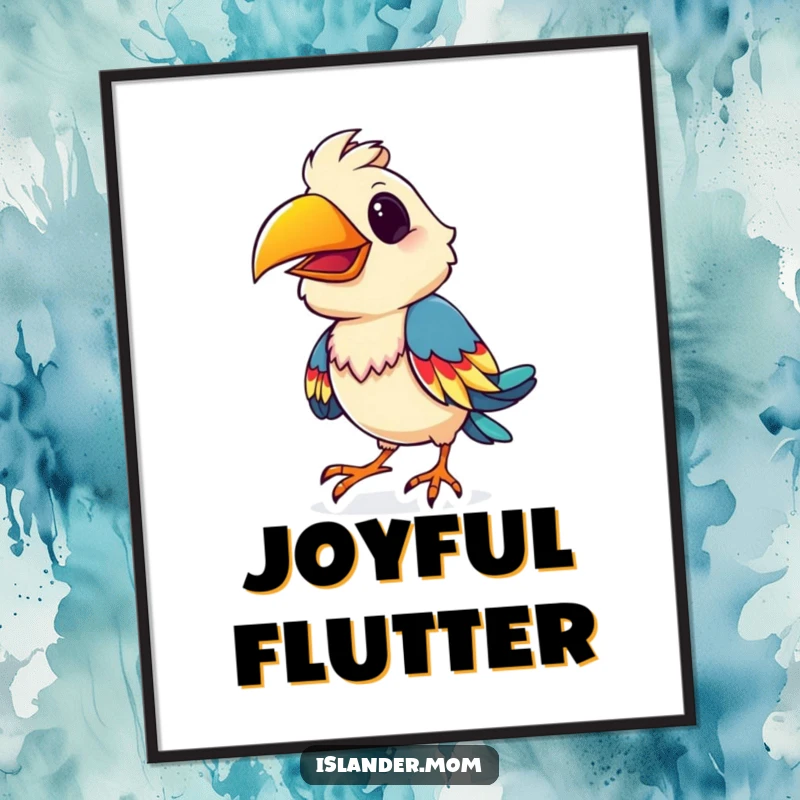 Funny playful bird digital art print, featuring a bird doing a lively, colorful shimmy, perfect for instant vibrant wall decor.