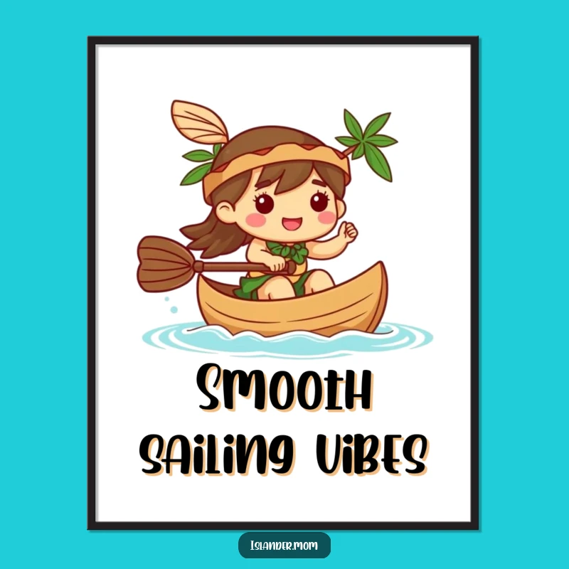 Funny Kawaii Islander Canoe Paddling Digital Art: Instant Nautical Decor Gift