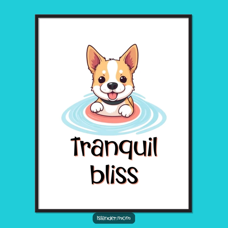 Funny Paddling Dog Digital Print - Lagoon Pup, Instant Water Art Gift