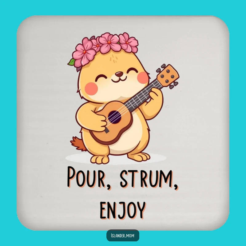 Funny Kawaii Animal Ukulele Coaster: Protect Surfaces with Music Humor Gift!