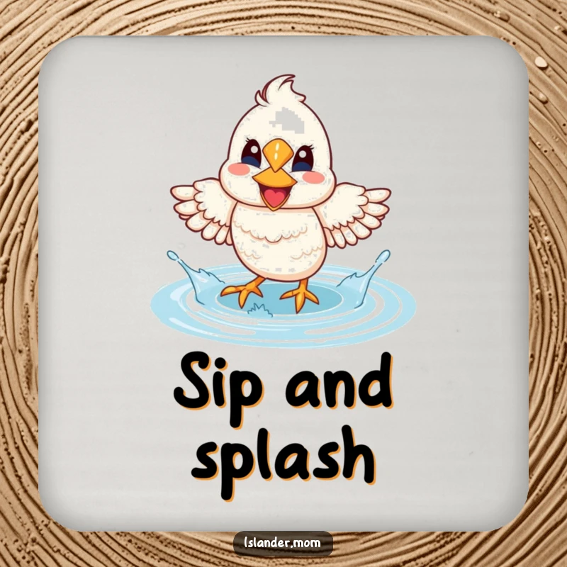 Funny Mama Bird Lagoon Splash Coaster: A mama bird with a wide smile splashes water with its feet.