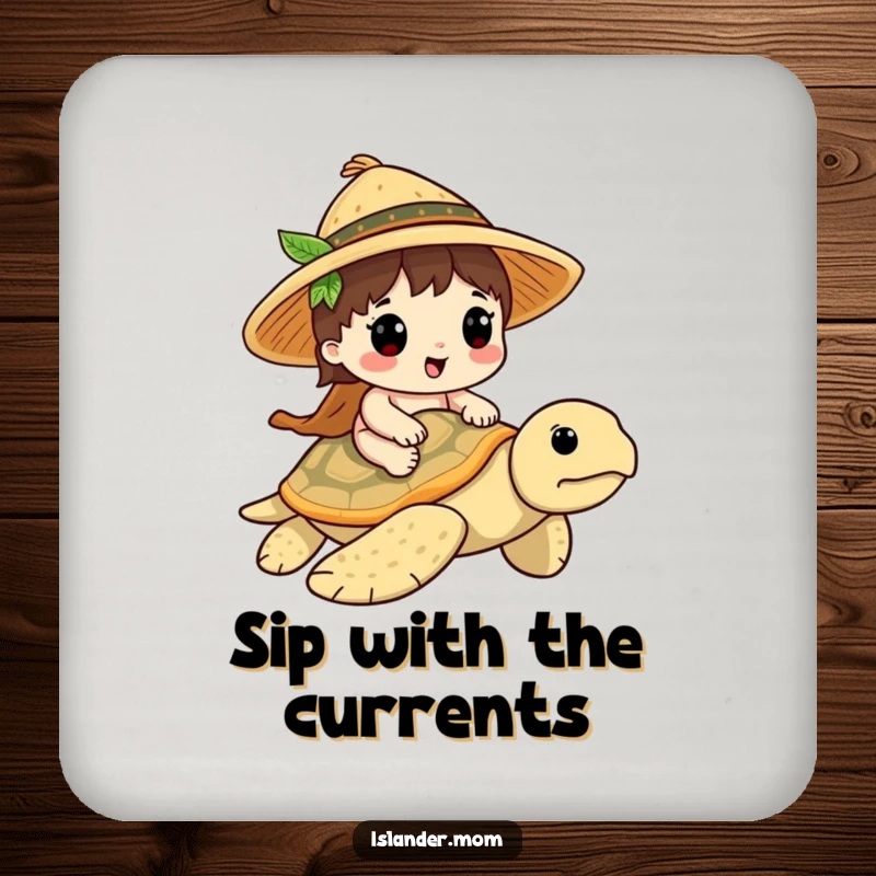 Funny Islander Turtle Rider Coaster: Decorative coaster with an islander riding a sea turtle, protecting surfaces with humor, funny gift.