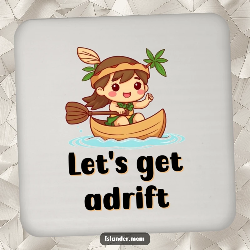 Funny Drink Coasters: A kawaii islander character happily paddles a canoe, adding a touch of nautical art to your drinks.