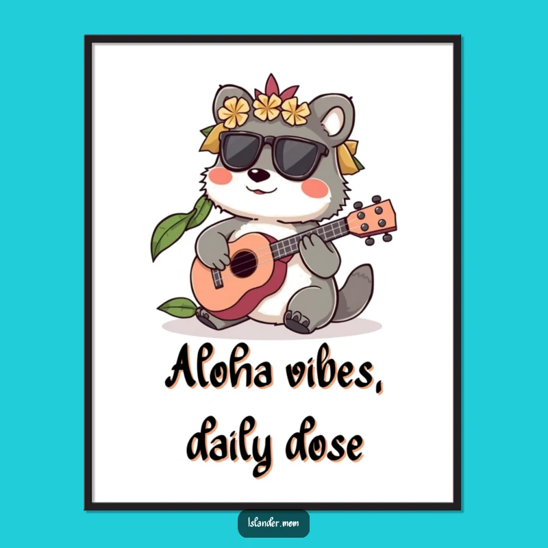 Funny Islander Animal Poster: Ukulele Player for Musical Wall Art