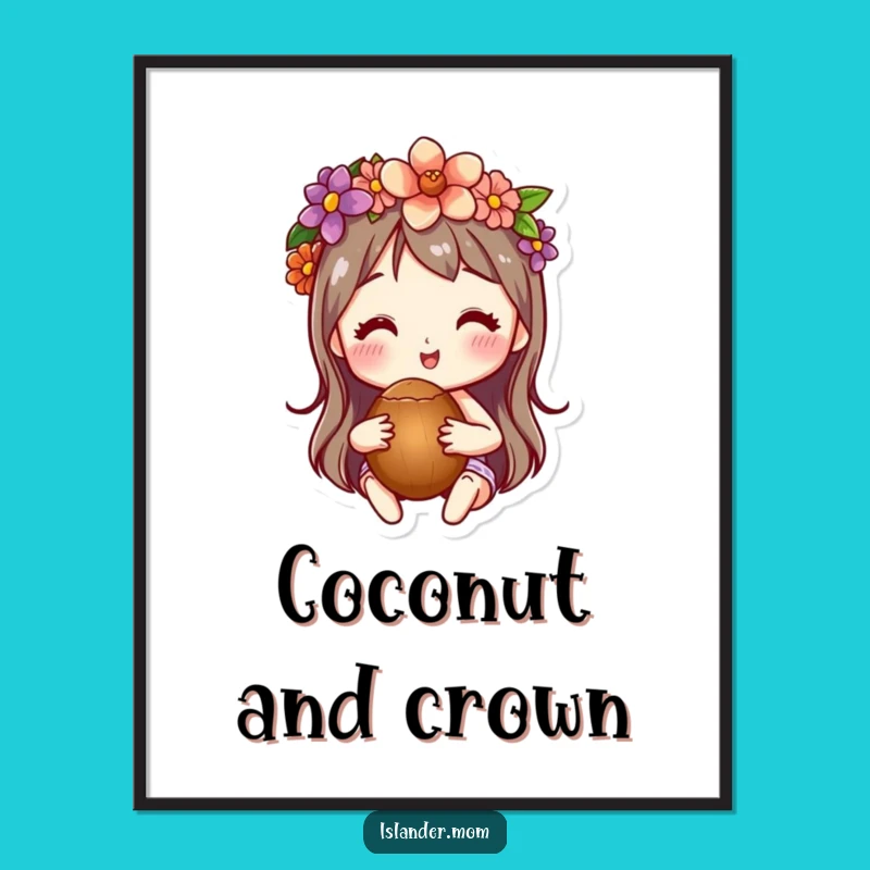 Funny Flower Crown Coconut Poster: Tropical Wall Art, Perfect Funny Gift
