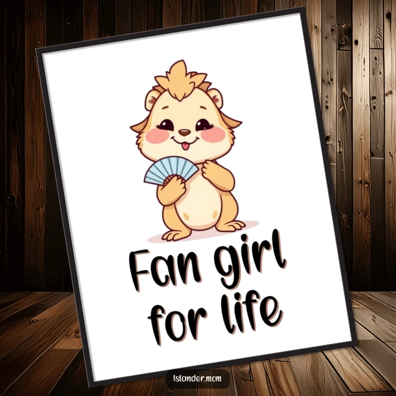 Funny poster featuring an islander mom animal looking peaceful and fanning herself, adding humor to any space.