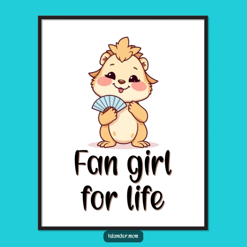 Funny Islander Mom Animal Poster: Contented Smile Fanning, Tropical Wall Art