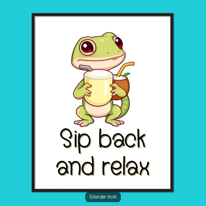 Funny Island Gecko Poster: Tropical Wall Art for a Relaxed Vibe
