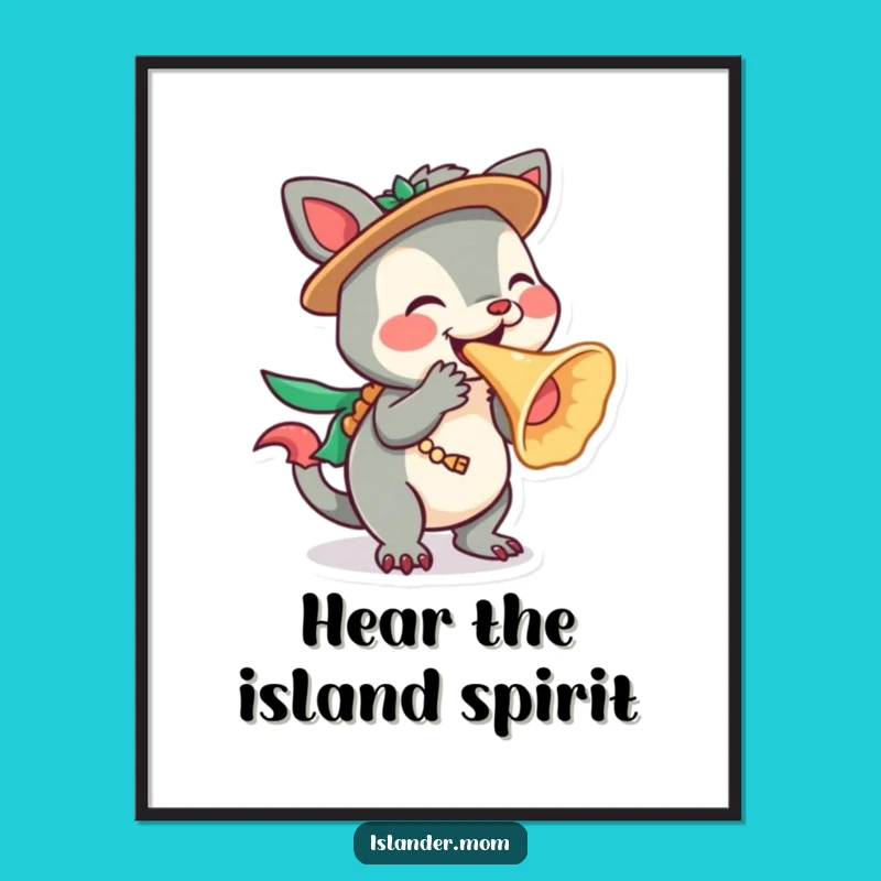 Funny Islander Animal Poster: Conch Shell Blower for Tropical Wall Art