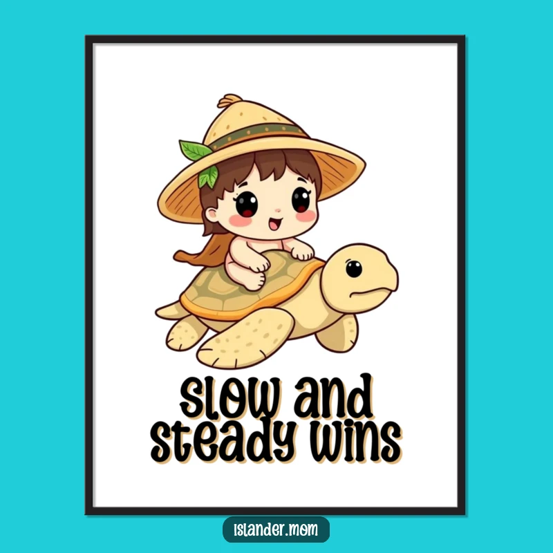 Funny Islander Turtle Rider Poster: Tropical Ocean Art, Perfect Humorous Decor