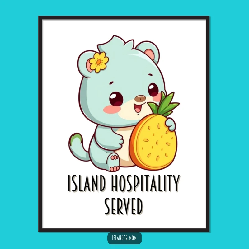 Funny Kawaii Islander Pineapple Poster: Vibrant Wall Art, Tropical Animal Illustration, Inspiring Funny Gift