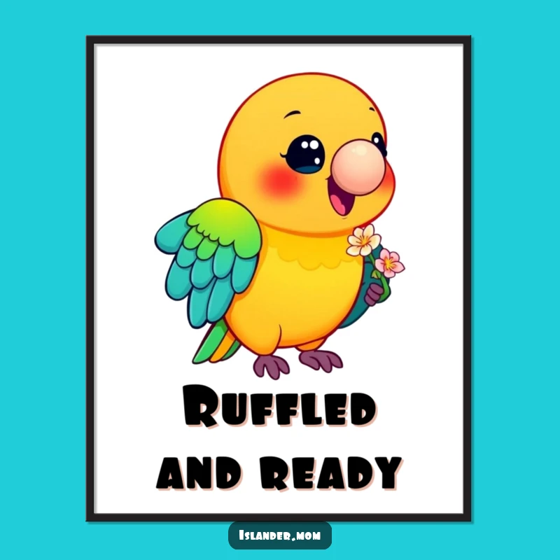 Funny Parrot Flower Beak Poster: Colorful Tropical Bird Art Funny Gift