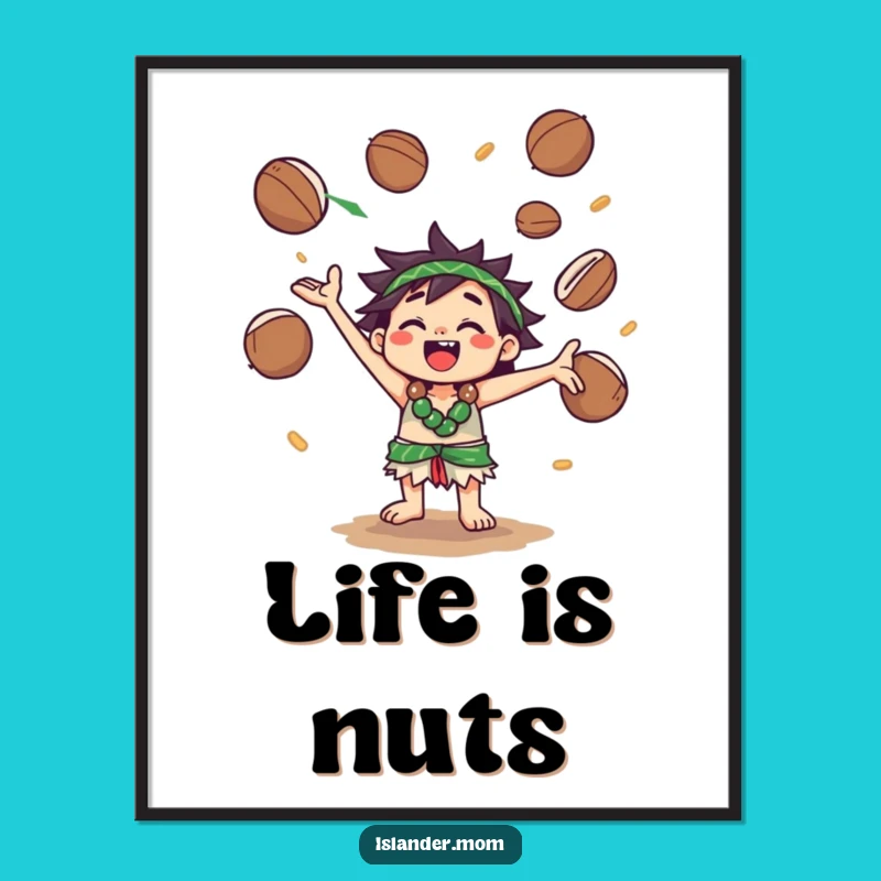 Funny Kawaii Islander Coconut Juggling Poster: Whimsical Wall Art & Gift