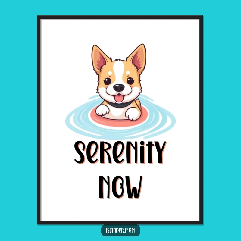 Funny Paddling Dog Poster - Lagoon Pup Swimming, Beach Wall Art Gift