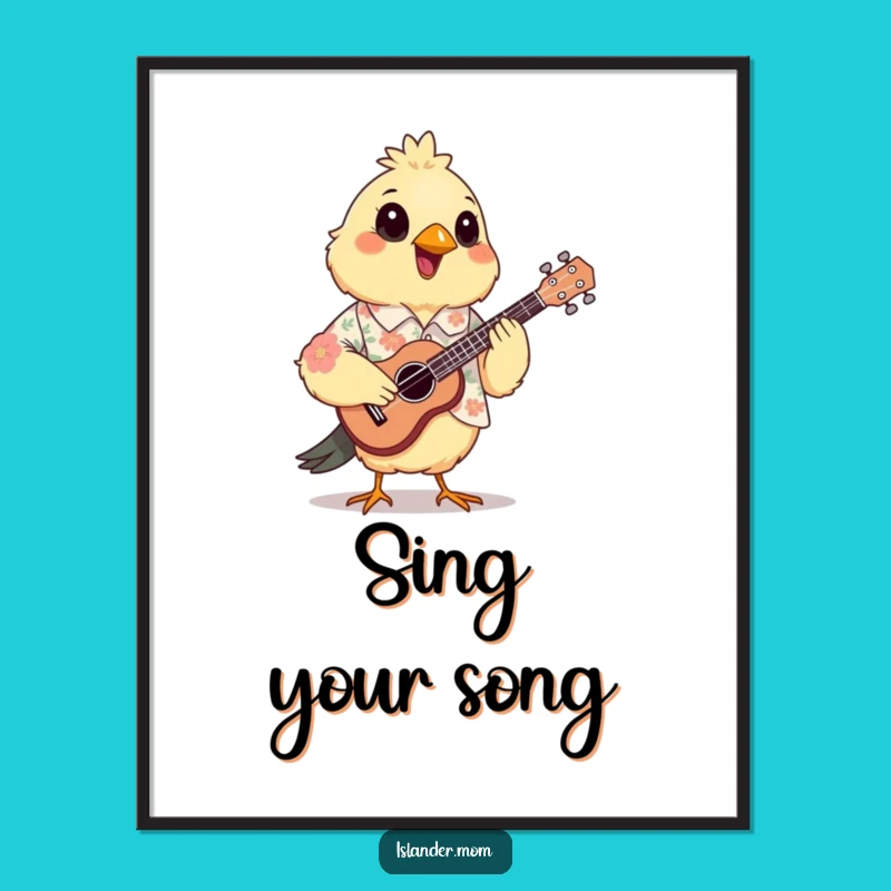 Funny Mama Bird Ukulele Poster: Floral Art and Musical Vibes for Your Walls