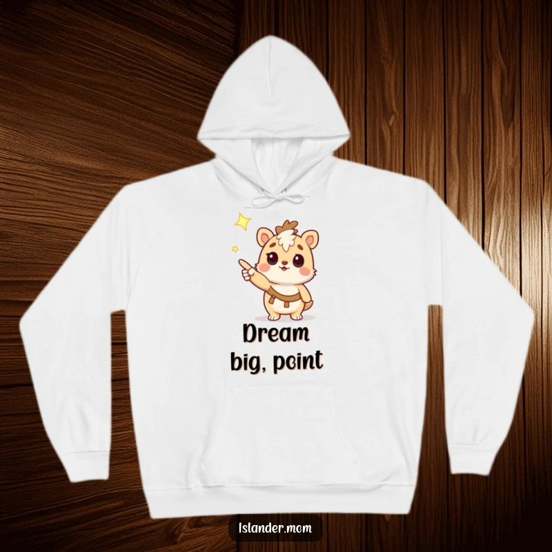 Funny Hoodie: Cute kawaii islander animal character looking inquisitively at a shining star, radiating warmth and curiosity.