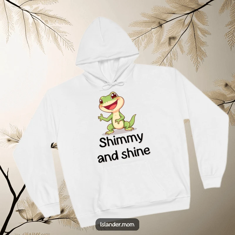Funny Lizard Hoodie: A giggling lizard does a happy shimmy with a big grin, offering cozy comfort and reptilian fun.