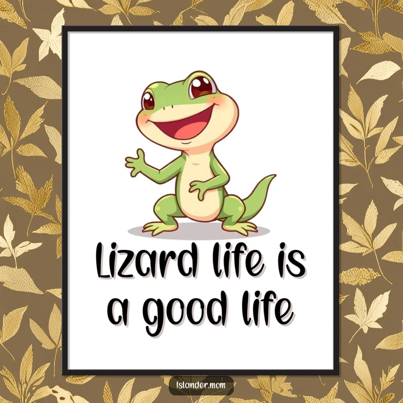 Funny Free Printable Wall Art of a giggling lizard doing a happy shimmy, bringing playful energy to any room.