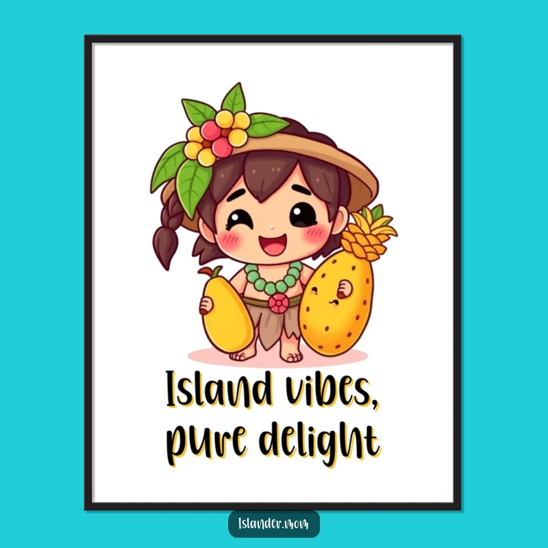 Free Printable Wall Art: Happy Islander Fruit Paradise - Funny Downloadable Art Gift