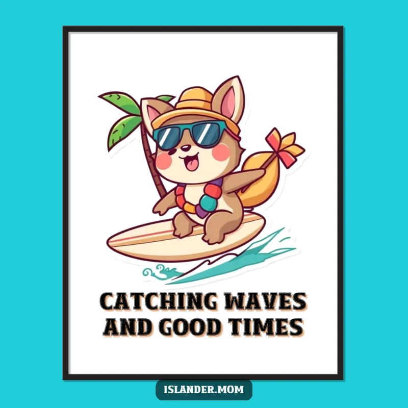 Free Printable Wall Art: Surfing Islander Animal - Tropical Ride Download Decor