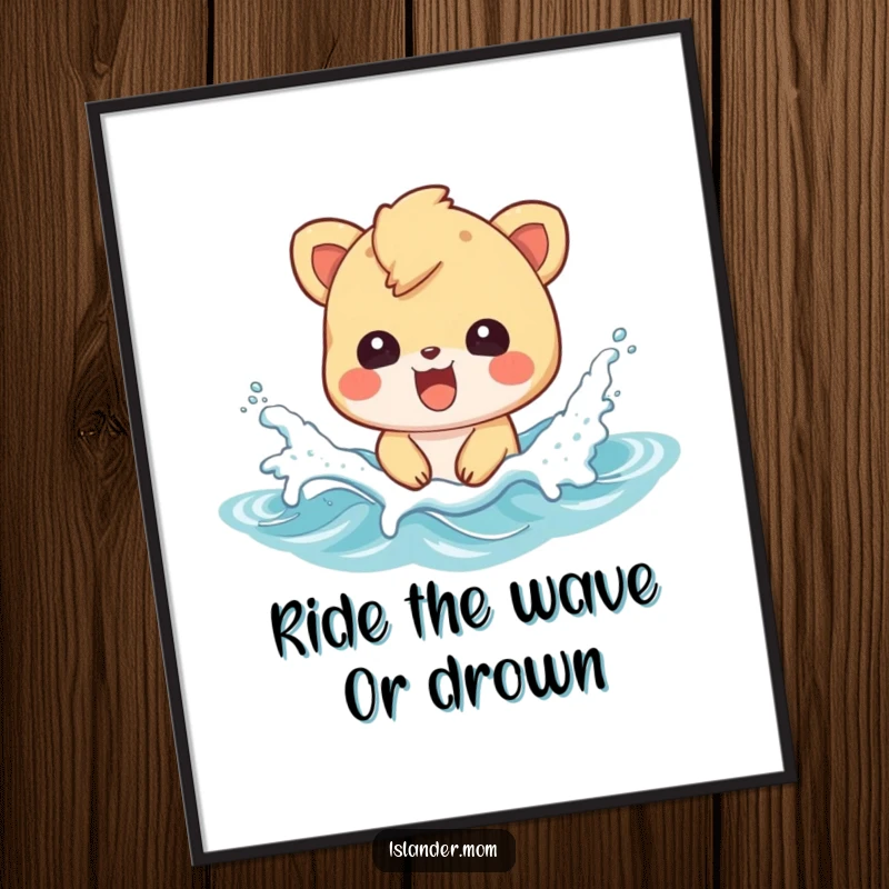 Funny Free Printable Wall Art of an islander animal character energetically splashing in ocean waves, capturing pure, humorous bliss.